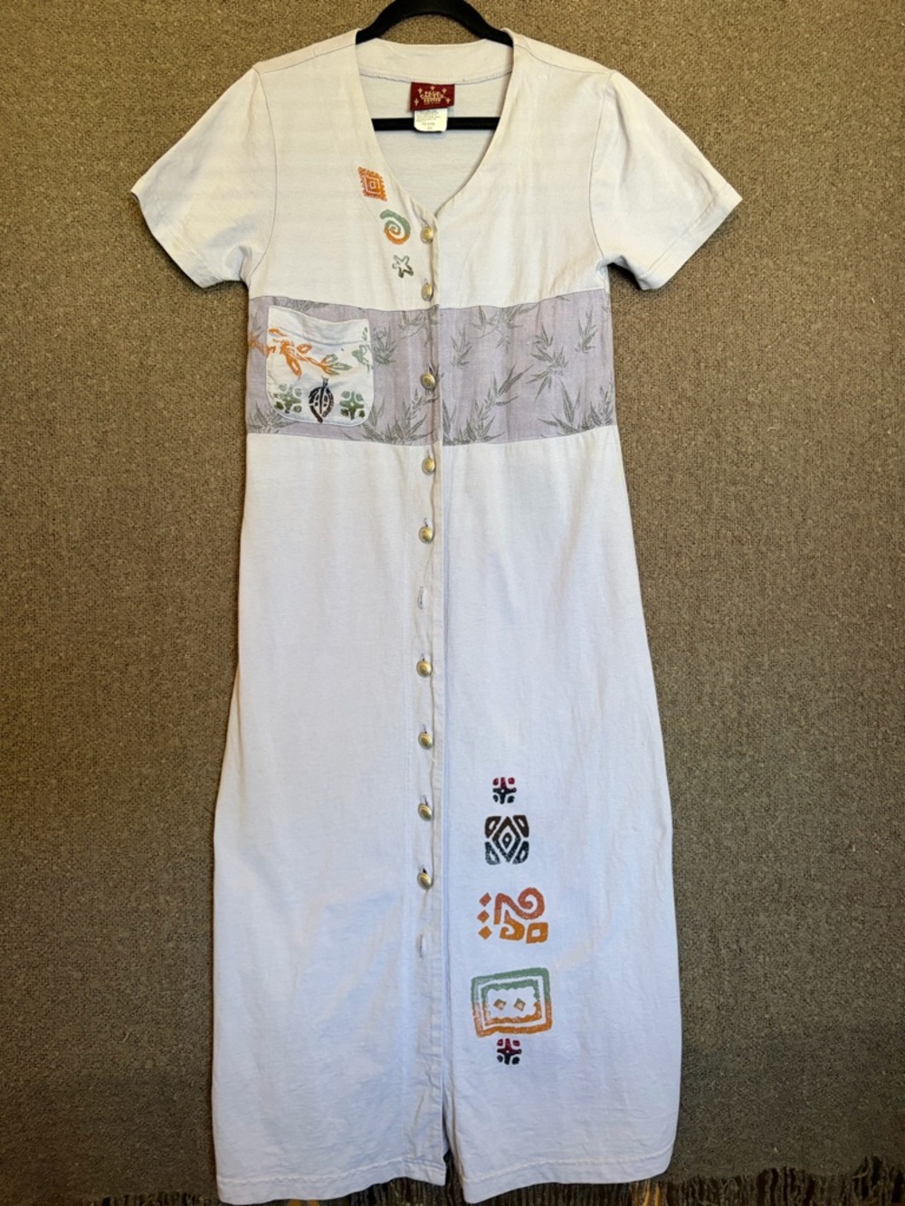 Blue Cactus Petite XS Maxi Dress Baby Blue Cotton Linen Button Embroidered Long
